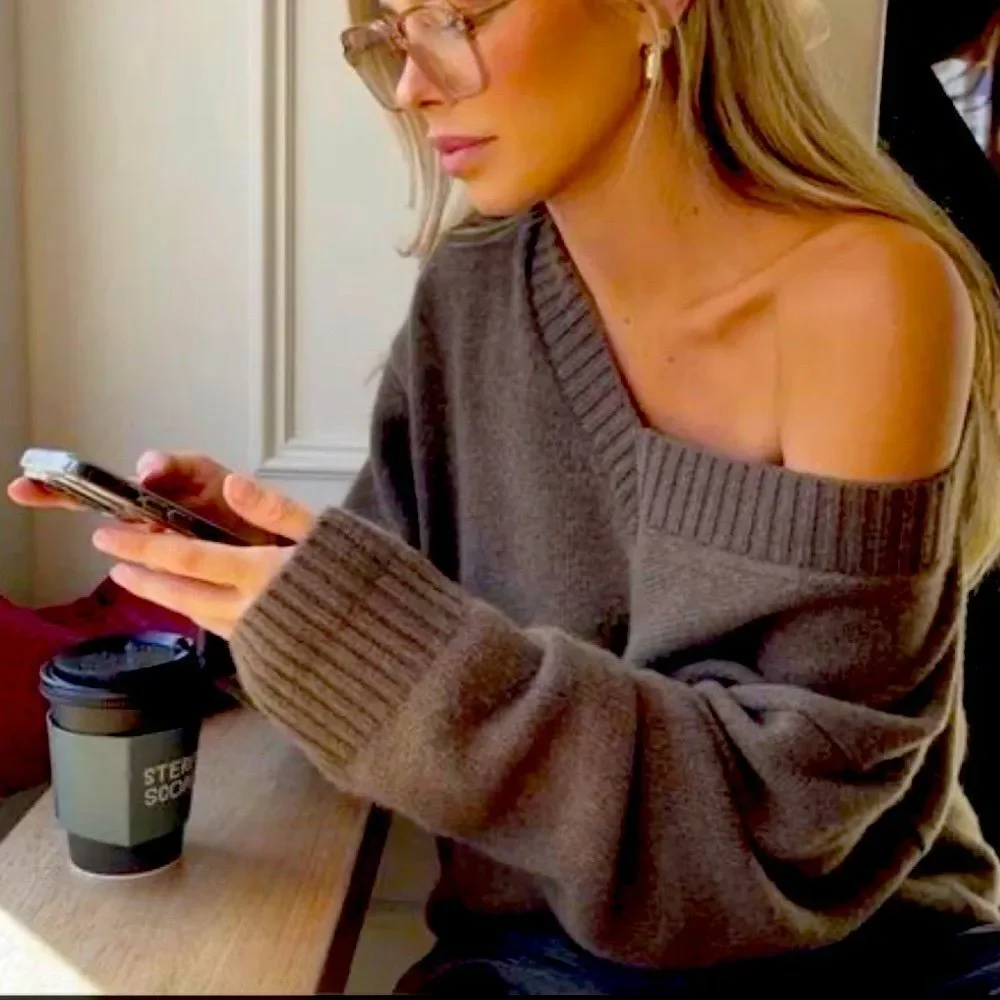 Brown v neck sweater